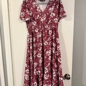 BloomChic Red Flutter Sleeve Maxi Sundress